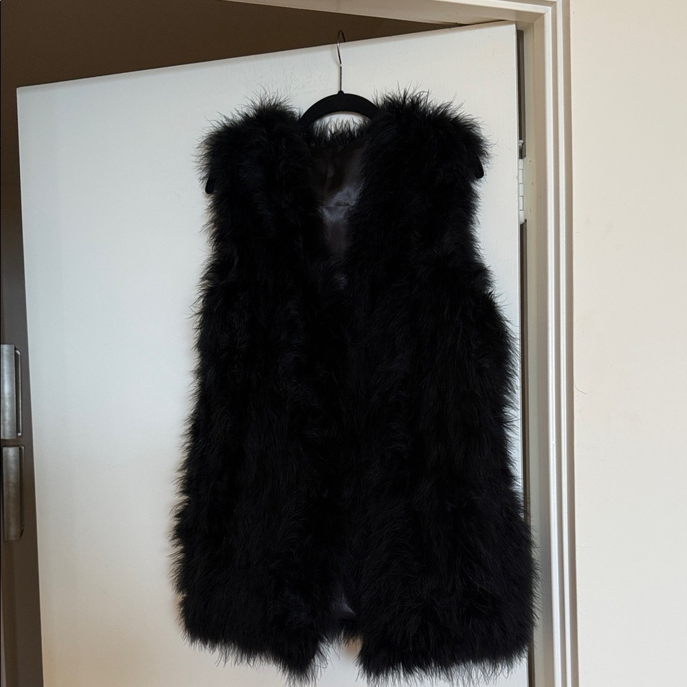 Black ostrich Feather Long Fur Vest